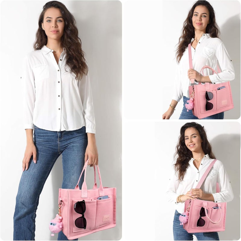 Gosect Canvas Tote Bag for Women With Pockets, Laptop Work Crossbody Purses Everything Shoulder Tote Bag Everyday Satchel Handbags - Image 2